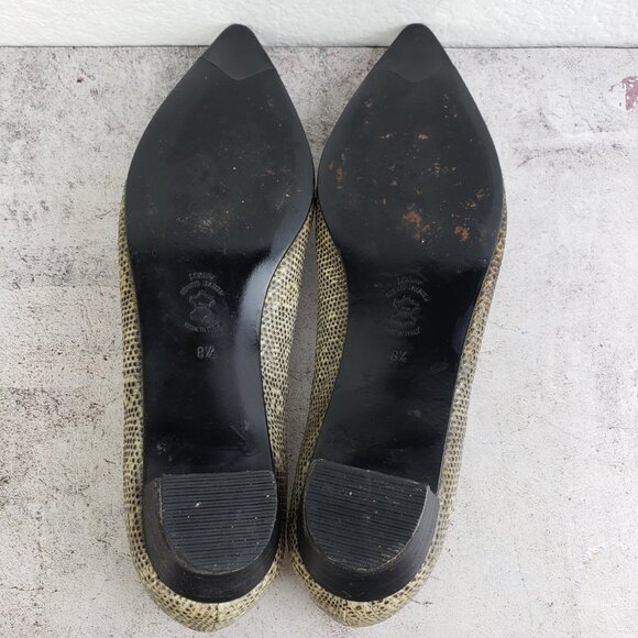 J CREW Italy Pointed Toe Pump Shoes Ballet Flats Textured Leather Snake Bow 8.5 - Picture 8 of 13